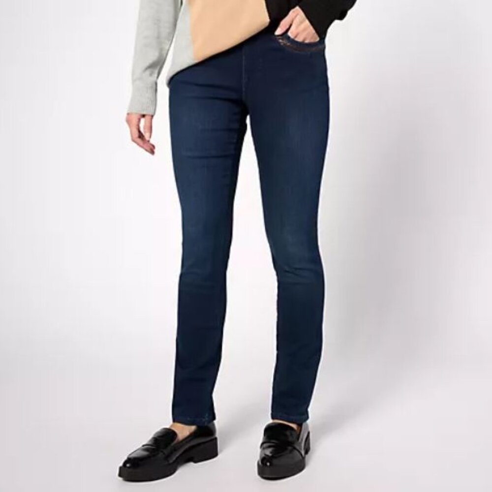 Belle by Kim Gravel TripleLuxe Tall Faux Leather Trim Jean Dark Indigo - Tall 10